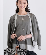 【程よいシアー素材/洗える】バイカラーラメカーディガン