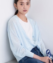 【程よいシアー素材/洗える】バイカラーラメカーディガン