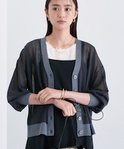 【程よいシアー素材/洗える】バイカラーラメカーディガン