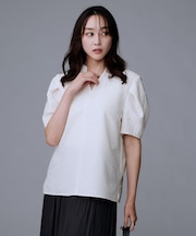 【吸水速乾/ストレッチ/Vネック】フォルムスリーブ ブラウス