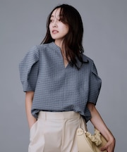 【吸水速乾/ストレッチ/Vネック】フォルムスリーブ ブラウス