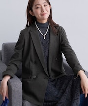 【洗える／セットアップ可能】凹凸ストレッチ素材ダブルジャケット