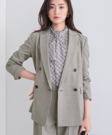 【洗える／セットアップ可能】凹凸ストレッチ素材ダブルジャケット