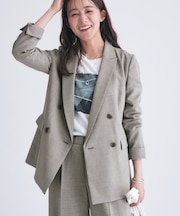 【洗える／セットアップ可能】凹凸ストレッチ素材ダブルジャケット