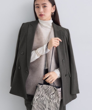 【洗える／セットアップ可能】凹凸ストレッチ素材ダブルジャケット