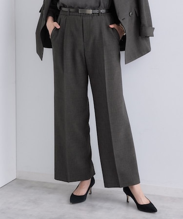 【洗える/セットアップ可能】凹凸ストレッチ素材ストレートパンツ