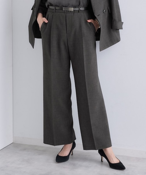 【洗える/セットアップ可能】凹凸ストレッチ素材ストレートパンツ