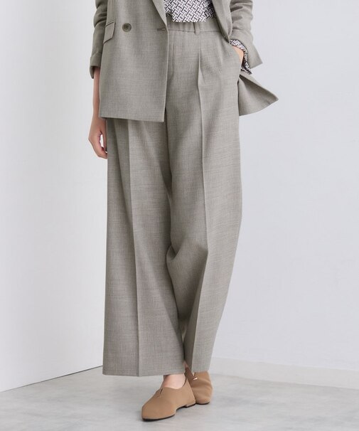 【洗える/セットアップ可能】凹凸ストレッチ素材ストレートパンツ