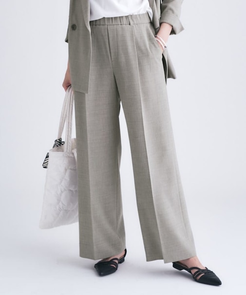 【洗える／セットアップ可能】凹凸ストレッチ素材ストレートパンツ