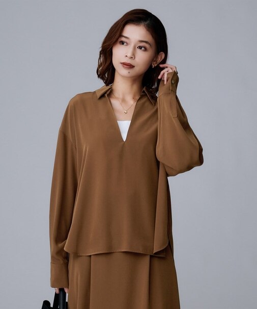 【セットアップ可/スキッパー/ゆったり】リラクパウダーシャツ