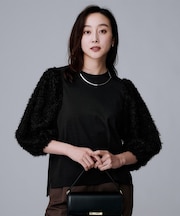 【丸首/Tシャツ風/短丈】シャギースリーブ ポンチカットソー