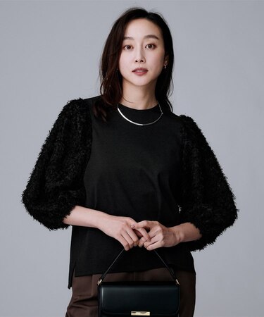 【丸首/Tシャツ風/短丈】シャギースリーブ ポンチカットソー