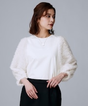 【丸首/Tシャツ風/短丈】シャギースリーブ ポンチカットソー