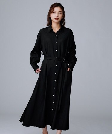【前開きボタン/ベルト付/羽織シャツ/】2WAYトレンチ風ワンピース