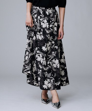 【ウエストゴム/ロング/花柄】オーナメントフラワー スカート