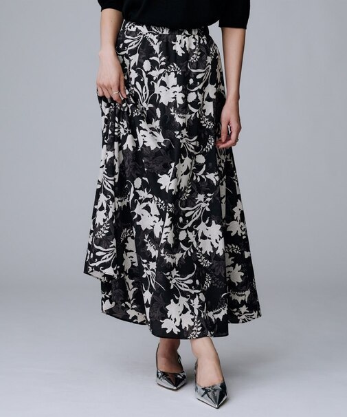 【ウエストゴム/ロング/花柄】オーナメントフラワー スカート