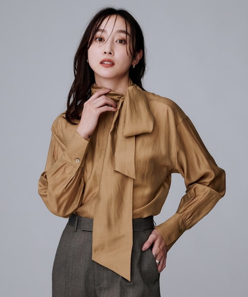 【ボウタイリボン/バンドカラー/レイヤード】2WAYシアーブラウス