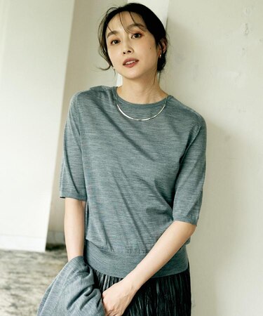 【アンサンブル可/六分袖/洗える】ウールシルクニット