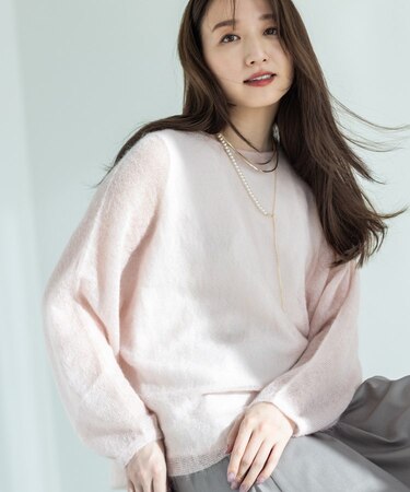 【キッドモヘヤ素材】ラウンドヘムニット