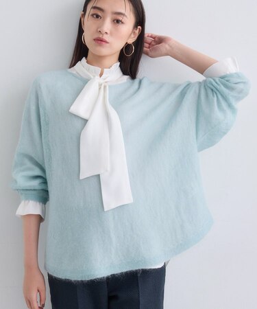 【キッドモヘヤ素材】ラウンドヘムニット