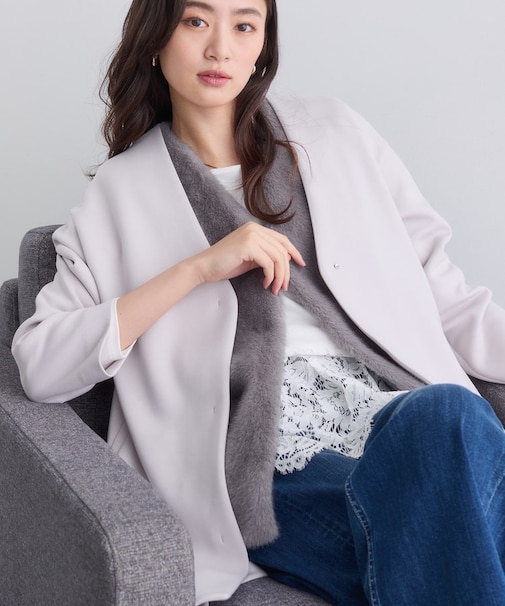 【秋／軽羽織り】ノーカラーミドル丈ライトコート