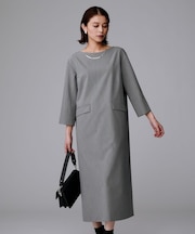 【洗える/ストレッチ素材/通勤】スーツライク ストライプワンピース