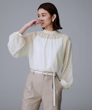 【エレガント/重ね着やスーツブラウスに/シアー】ドットジャカード ブラウス