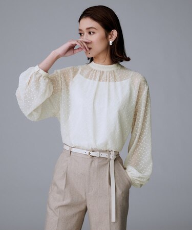 【エレガント/重ね着やスーツブラウスに/シアー】ドットジャカード ブラウス