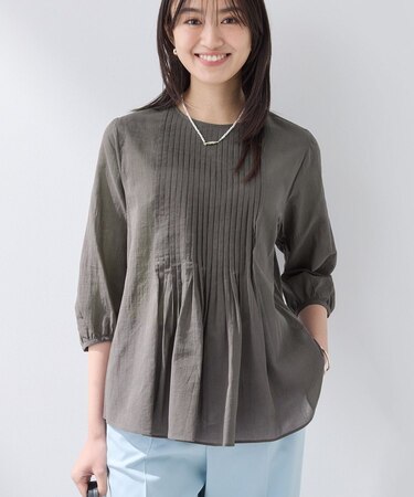 【コットン100％】タックシアーブラウス