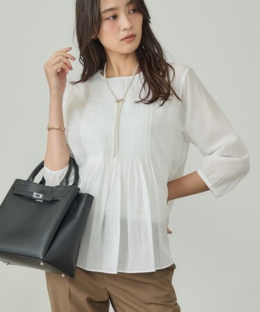 【コットン100％】タックシアーブラウス