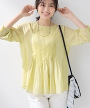 【コットン100％】タックシアーブラウス