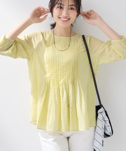 【コットン100％】タックシアーブラウス