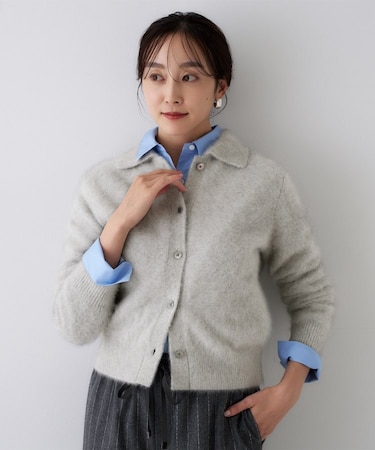 フォックスカシミヤ衿付きカーディガン