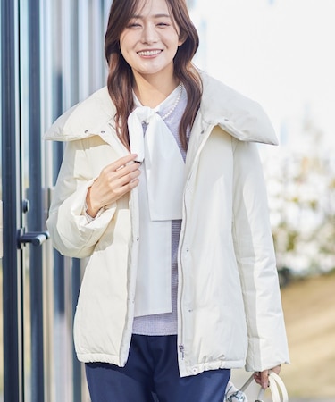 【撥水／洗える／デザイン衿】ステッチレス ショートダウンコート