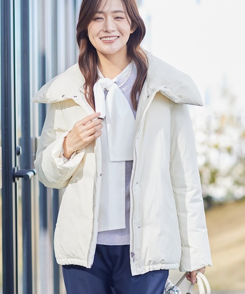 【撥水／洗える／デザイン衿】ステッチレス ショートダウンコート