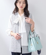 【2点セット／洗える】ツイードジレ＆ボウタイブラウス