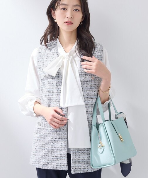 【2点セット/洗える】ツイードジレ&ボウタイブラウス