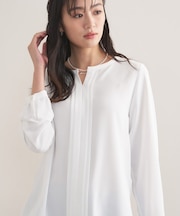 【洗える／透けにくい】ジオメ柄プリントブラウス