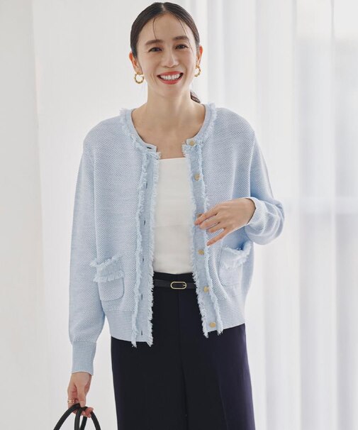 【洗える/ジャケット風】ツイードニットカーディガン