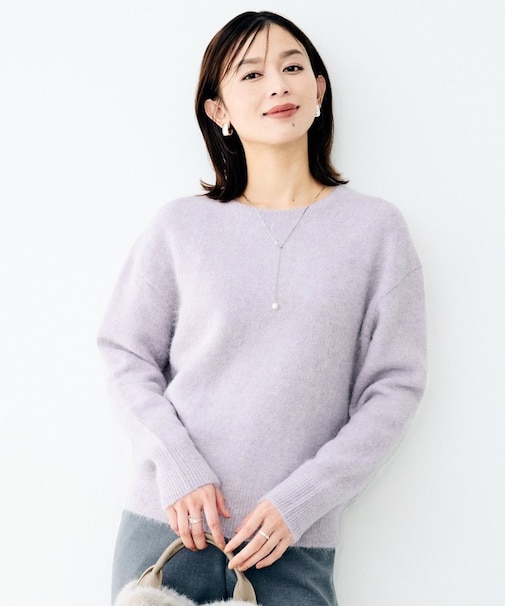 ヘアリークルーネックニット