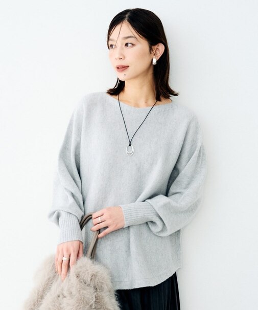 ウールシルクカシミヤボートネックニット