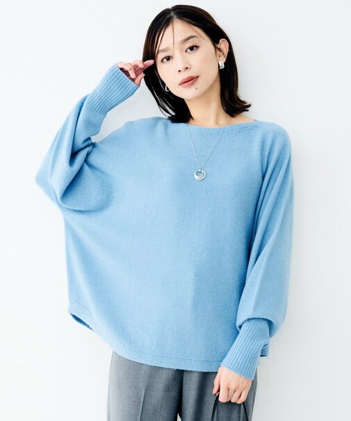 ウールシルクカシミヤボートネックニット