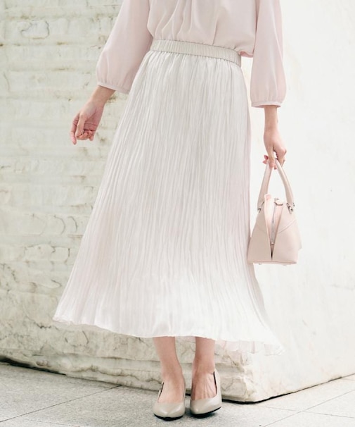 【ウエストゴム/洗える/シアー】シャイニープリーツスカート