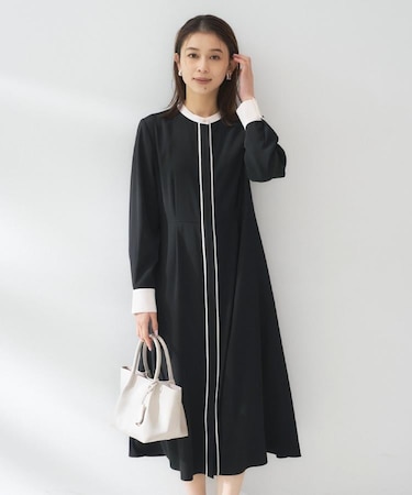 【洗える/前開き/フォーマル】バイカラー ワンピース