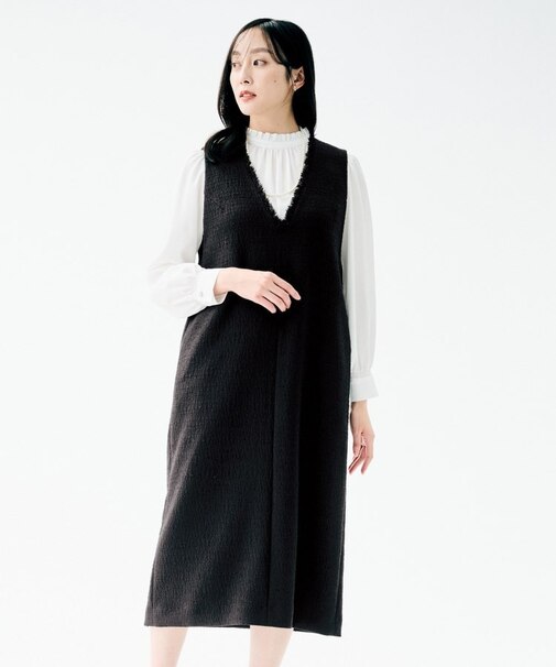 【洗えるワンピース/カジュアル/ドレッシー】ツイード ジャンパースカート