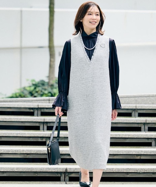 【洗えるワンピース/カジュアル/ドレッシー】ツイード ジャンパースカート