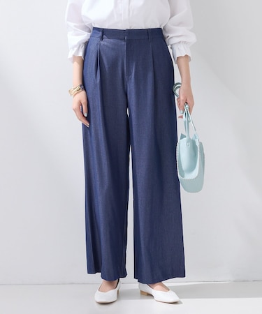 【デニム調素材】きれいめワイドパンツ