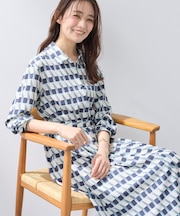 【洗える／2WAY】ベルト付き ジオメトリック柄 シャツワンピース