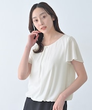 【透けにくい/スーツインナー】パウダリータックブラウス
