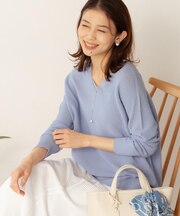 【7色展開/洗える/程よい透け感】ドライタッチVネックニット